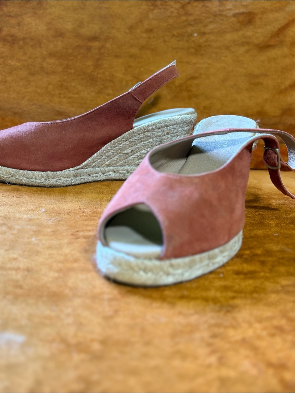 Peep Toe Suede Orange Espadrille Slingback Wedges